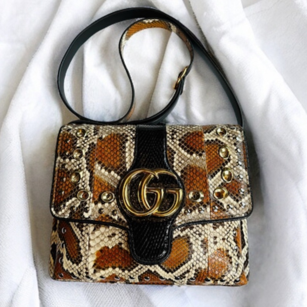 🛍️🛍️ GUCCI ARLI EMBELLISHED PYTHON SHOULDER BAG 🔥🔥 RARE 🔥🔥